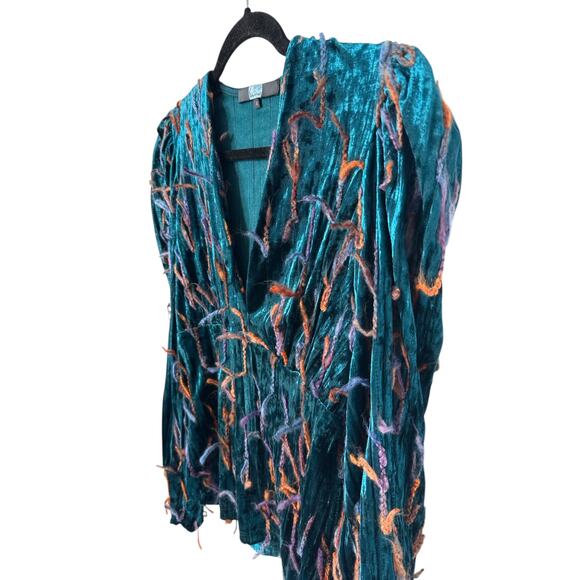 Eva Franco blue velvet textured‎ v neck blouse long sleeve - Picture 5 of 6